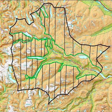 Det skraverte området syner dei delene av Skjåk som er verna. Kart: Jo Trygve Lyngved/Skjåk Almenning